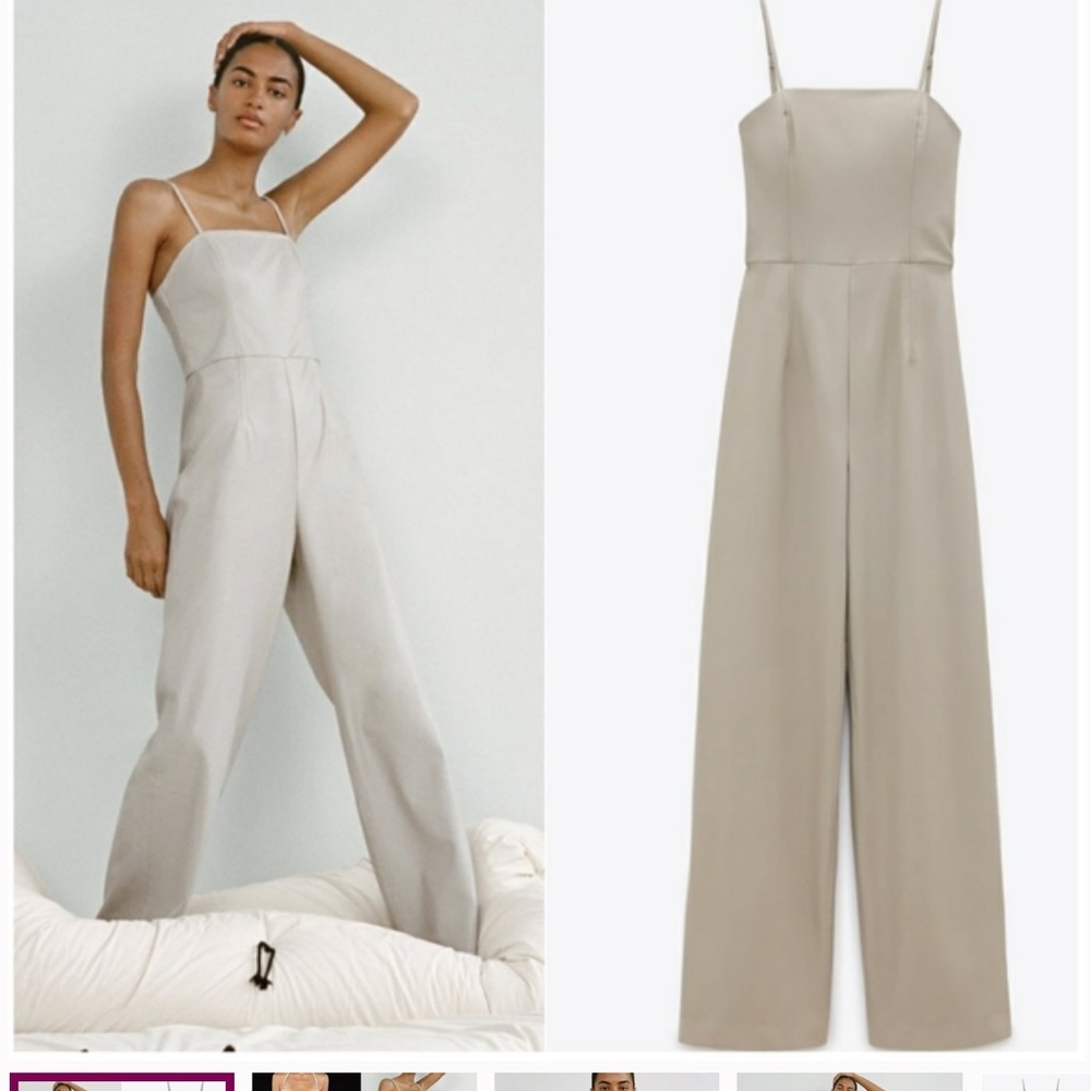Zara Tan Taupe Faux Leather Jumpsuit